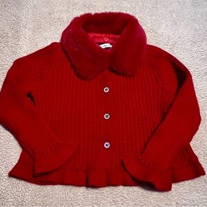 MAYORAL Boutique Toddler Girl Size 2 3 98cm Red Cardigan Sweater Fur Collar NWOT